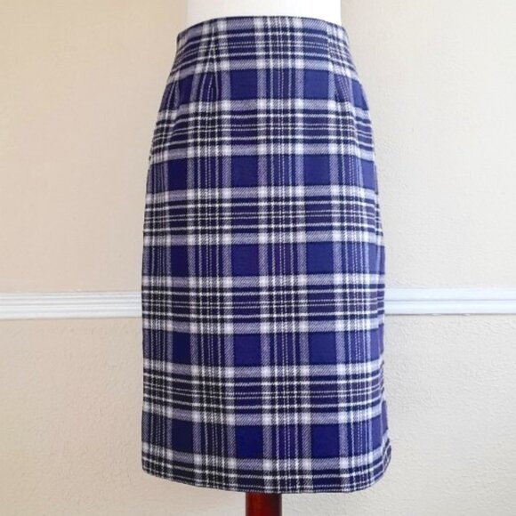 VINTAGE J.G. Hook Flannel Plaid Wool Blend Pencil Skirt Size 4 - Picture 2 of 6